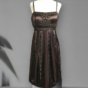 Y2k Fairy Sue Wong Brown Satin Beaded Slip Dress